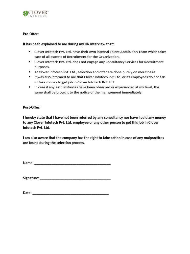Employee Undertaking Form | PDF