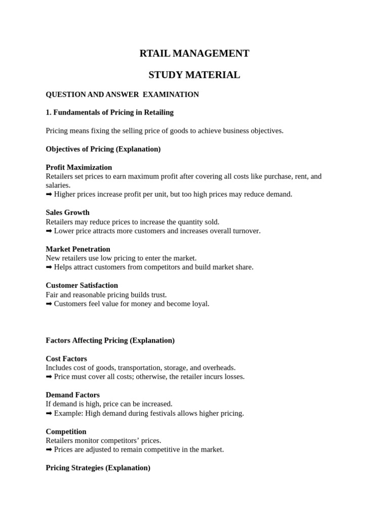 Retail Management Notes | PDF | Retail | Pricing