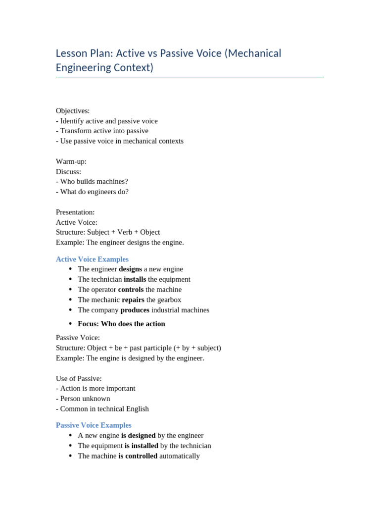 Passive Voice Lesson Plan | PDF