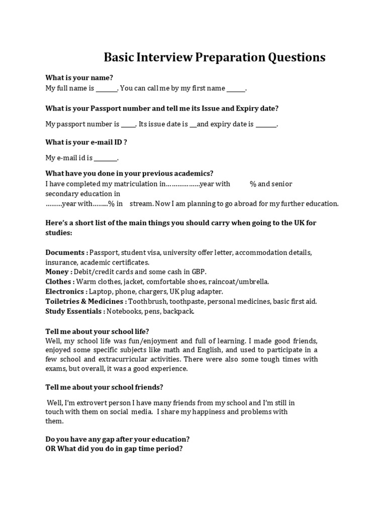 Basic Interview Questions (3) | PDF | Roommate | Skill