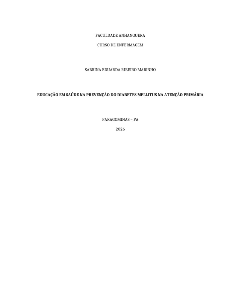 TCC Sabrina Ribeiro | PDF | Enfermagem | Diabetes