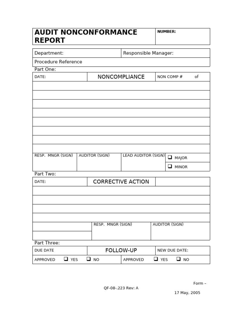 Nonconformance Report Form | PDF