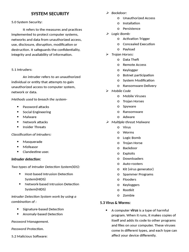 System Security Unit-5 Cheatsheet | PDF | Computer Virus | Malware