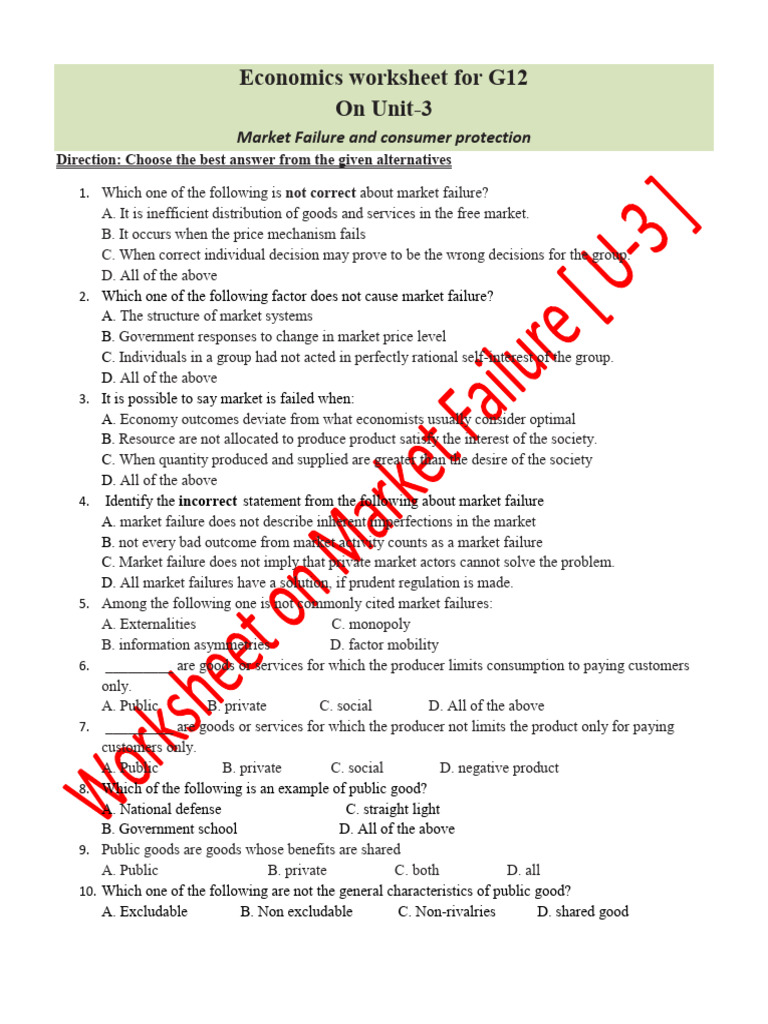 Worksheet on Market Failure u=3 Edited (1) | PDF