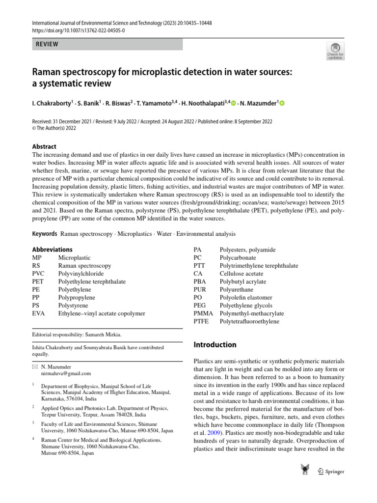 Raman Spectroscopy for Microplastic Detection in Water Sources a ...