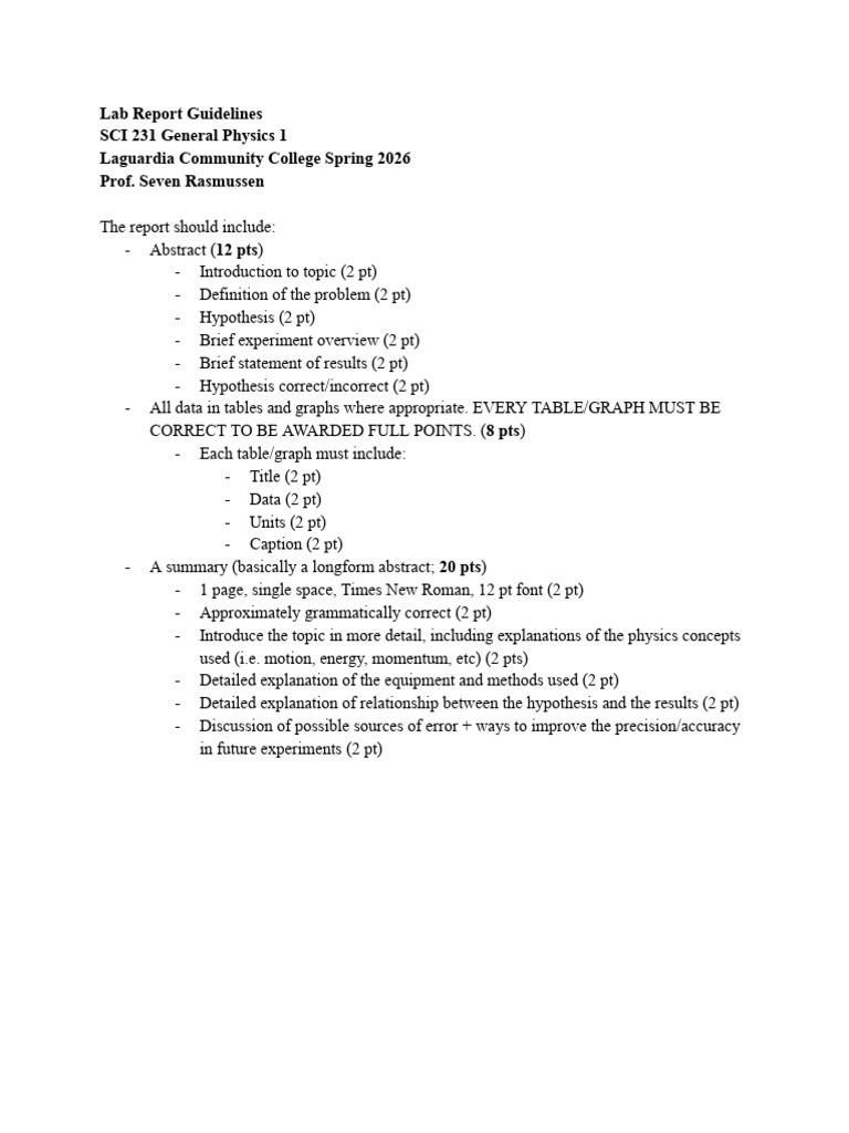 Lab Report Rubric SCP 231 SP 2026 | PDF