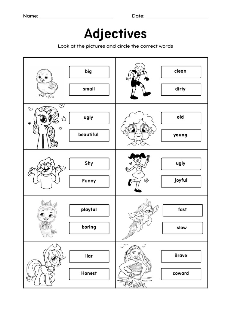 Adjectives for Coloring Kids Class | PDF