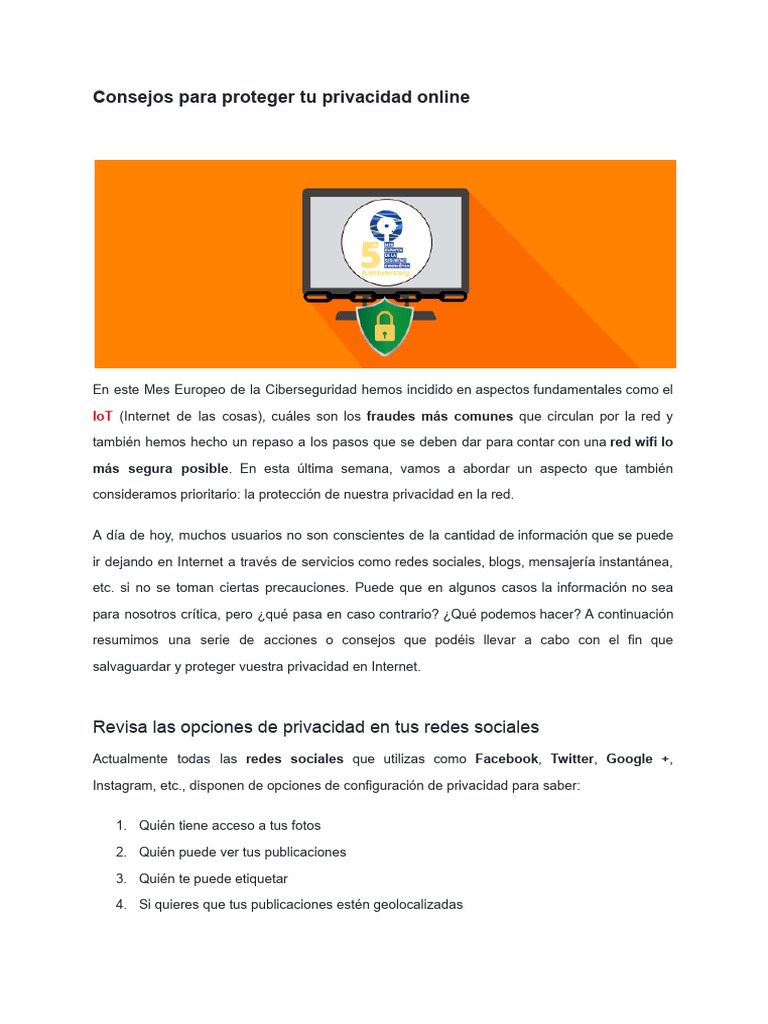 Consejos Para Proteger Tu Privacidad Online | PDF | Internet ...