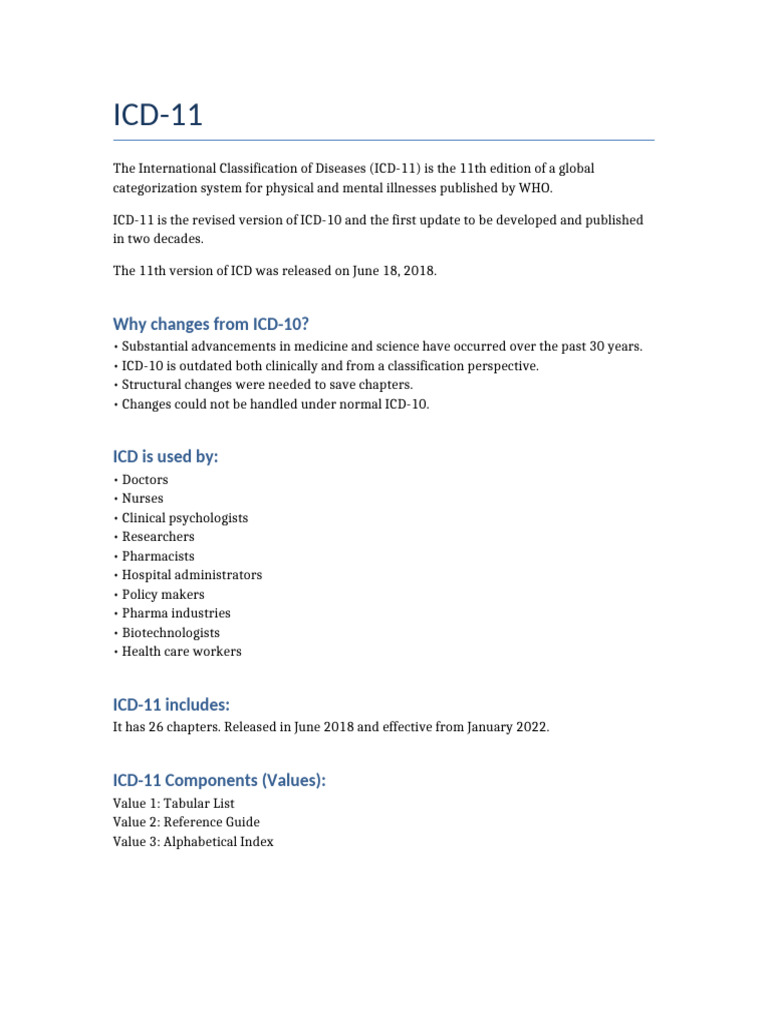 ICD 11 Notes | PDF