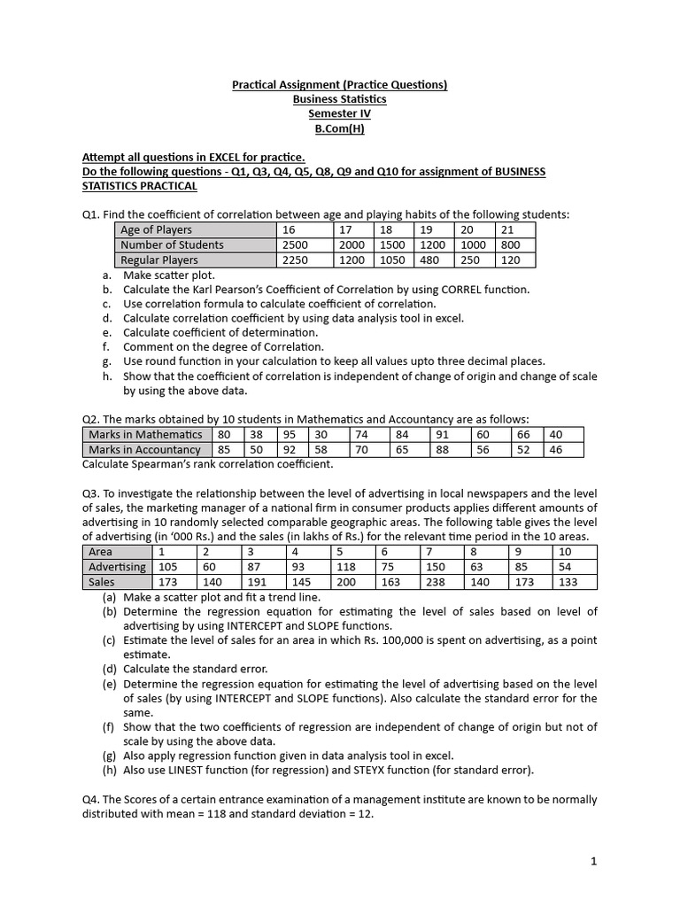 Practical Assignment & Practice Questions | PDF