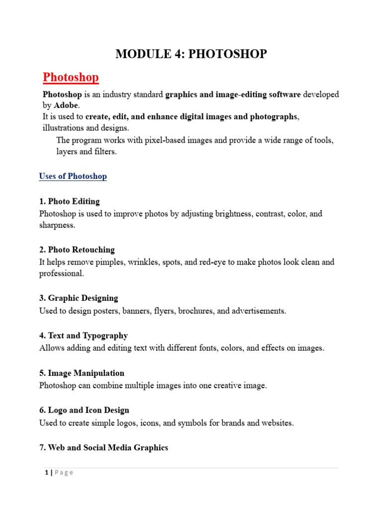 S1 Module 4 Photoshop | PDF | Adobe Photoshop | Image Editing