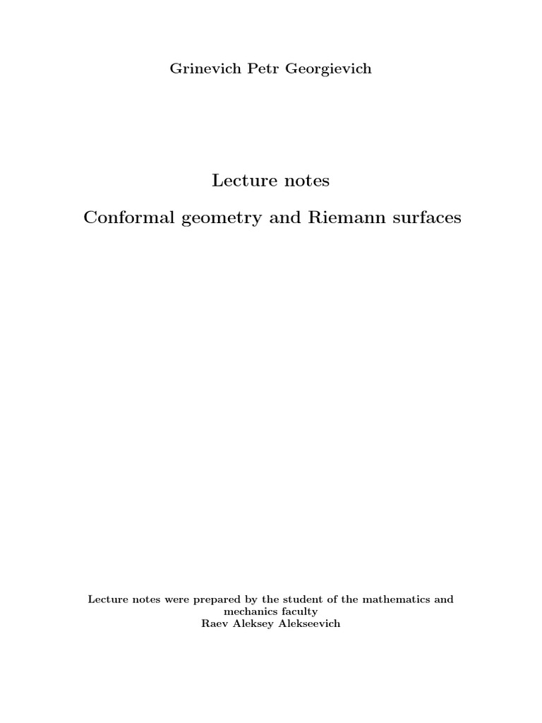 Conformal geometry and Riemann surfaces | PDF | Manifold | Mathematical ...