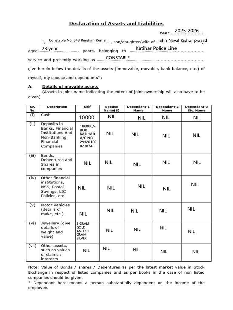 Assets Declaration Form | PDF | Taxes | Money