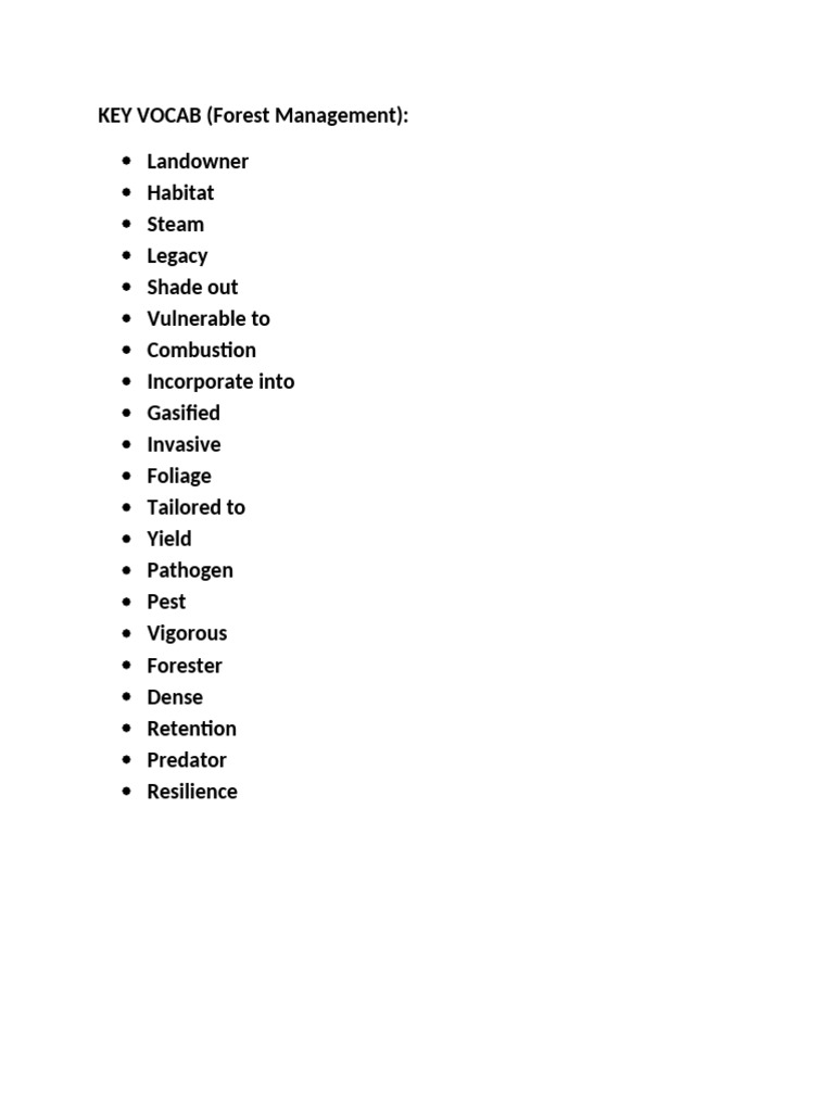KEY VOCAB (Forest Management) | PDF