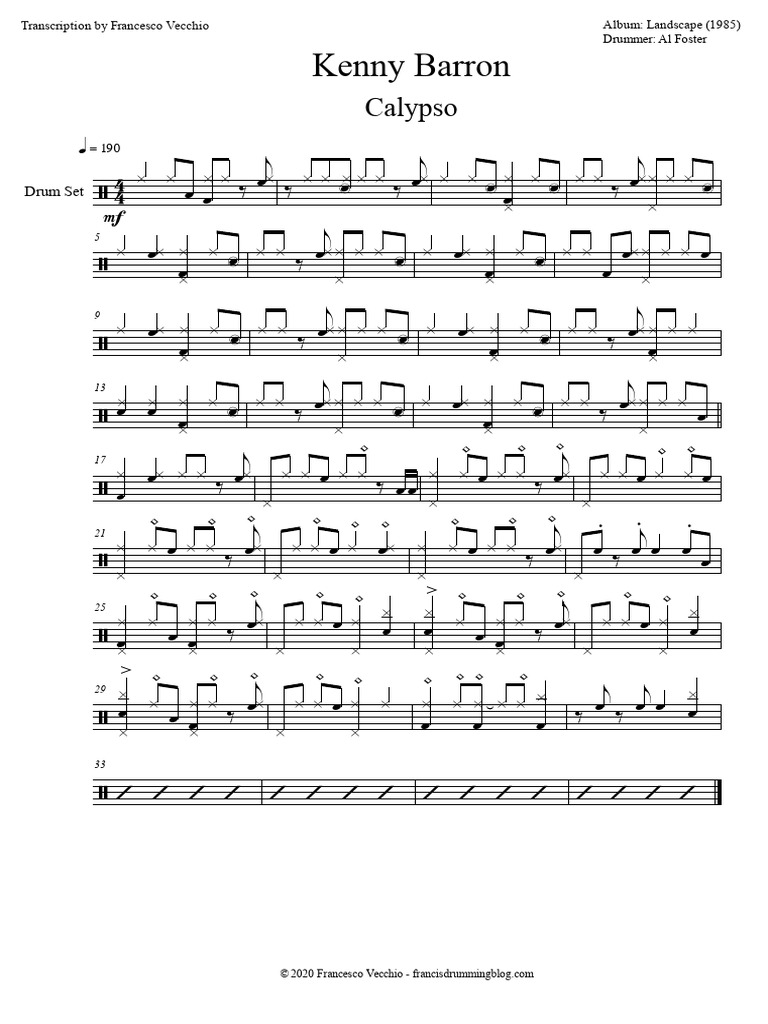 Kenny Barron - Calypso (Head Drum Transcription) | PDF | Drumming ...