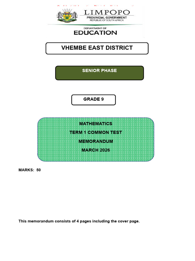 2026 Term 1 Maths Grade 9 Test Memo | PDF | Mathematics