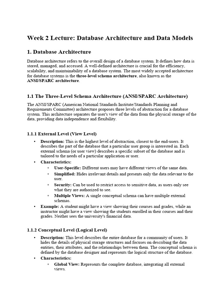 Week 2 Lecture Database Architecture and Data Models | PDF | Databases ...