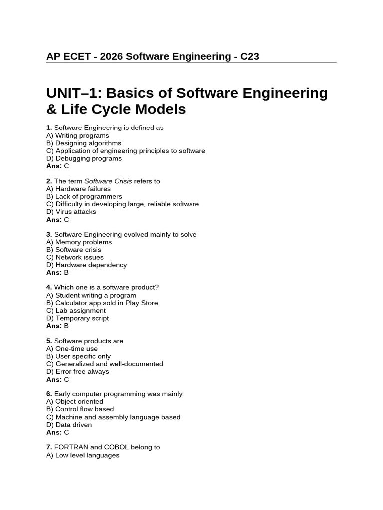 AP ECET - 2026 Software Engineering - C23 | PDF | Software Testing ...