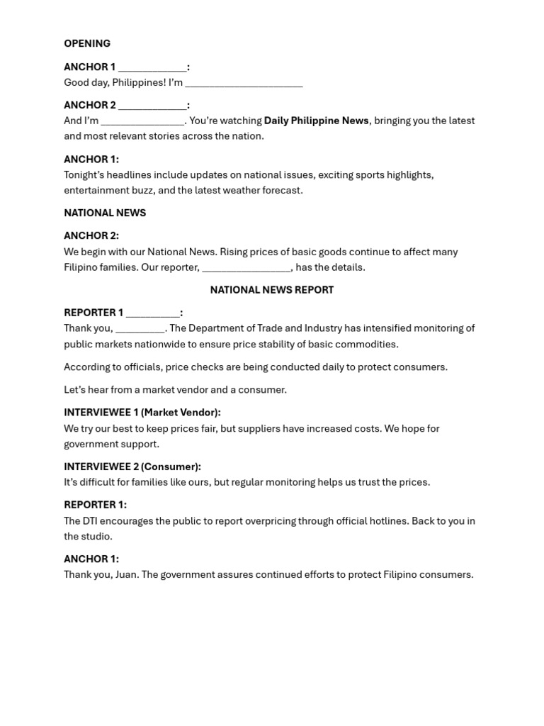 News Broadcasting Script | PDF | Weather | Philippines