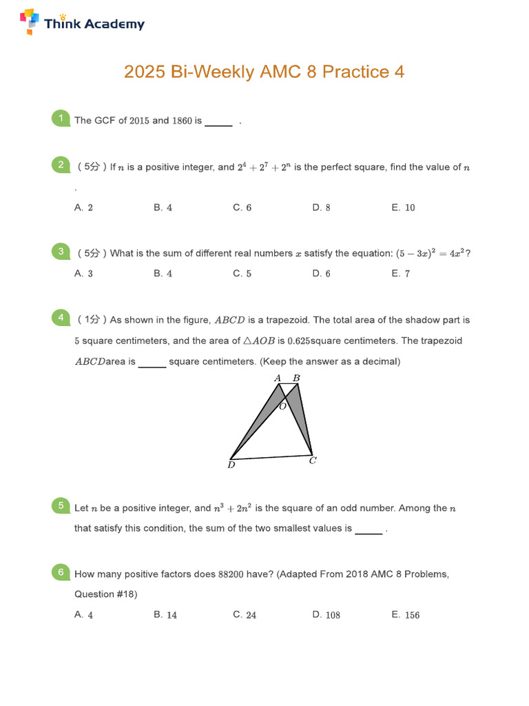 2025 Weeks 7-8 AMC 8 Practice | PDF