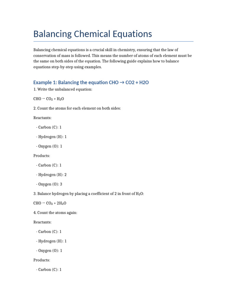 Balancing Chemical Equations | PDF | Hydrogen | Chemistry