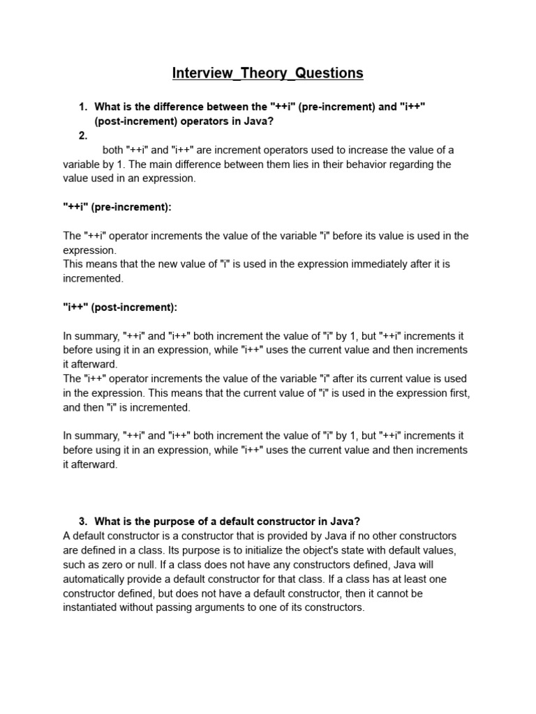Interview Theory Questions (1) | PDF | Constructor (Object Oriented ...