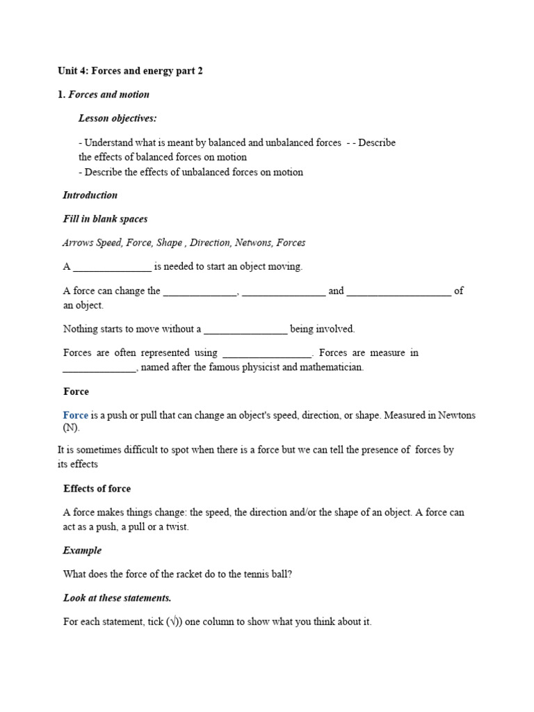 Balanced and unbalanced Forces | PDF | Force | Mechanical Engineering