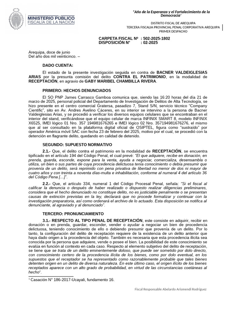 Arch Cf 2501-2025 - Receptacion | PDF | Intención (Derecho Penal) | Fiscal