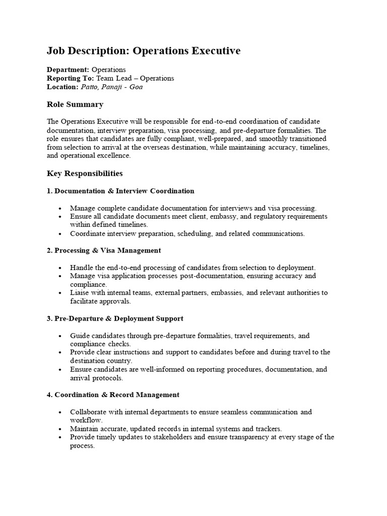 Job Description - Operations | PDF | Regulatory Compliance | Business