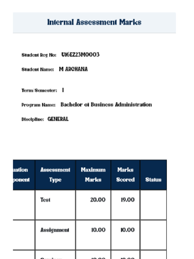 Student Internal Assessment Marks (2) | PDF