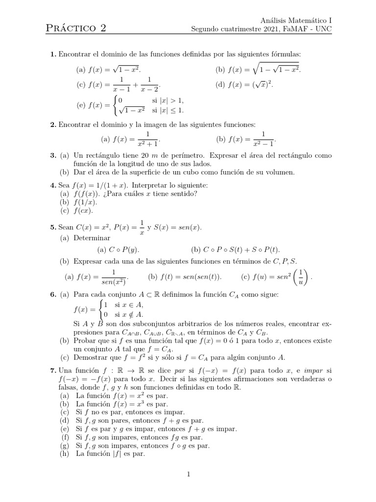 Práctico 2 AM1-2c | PDF | Función (Matemáticas) | Funciones y mapeos
