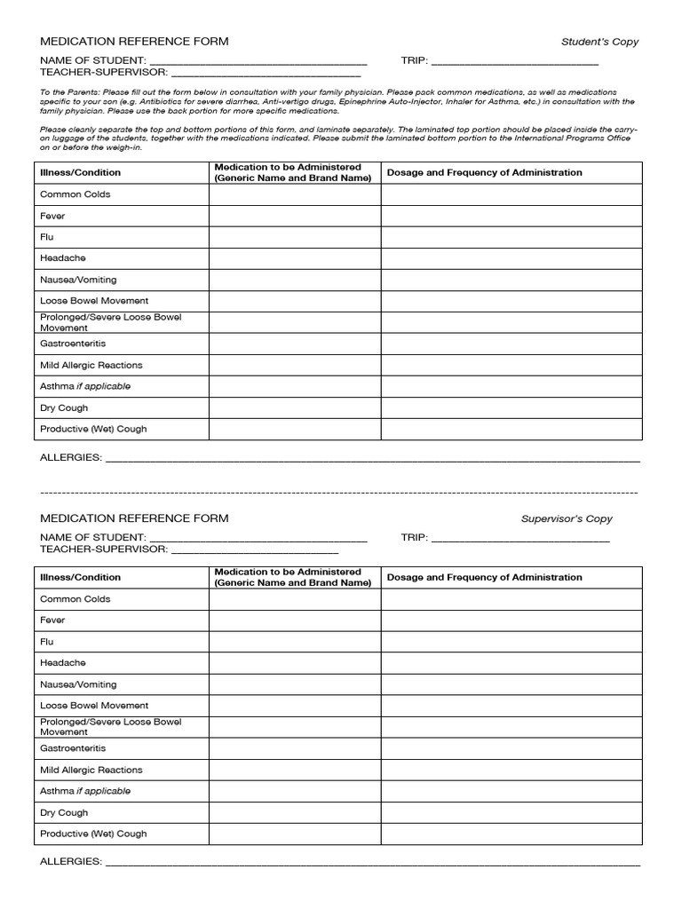 Medication Reference Form (1) | PDF | Allergy | Cough