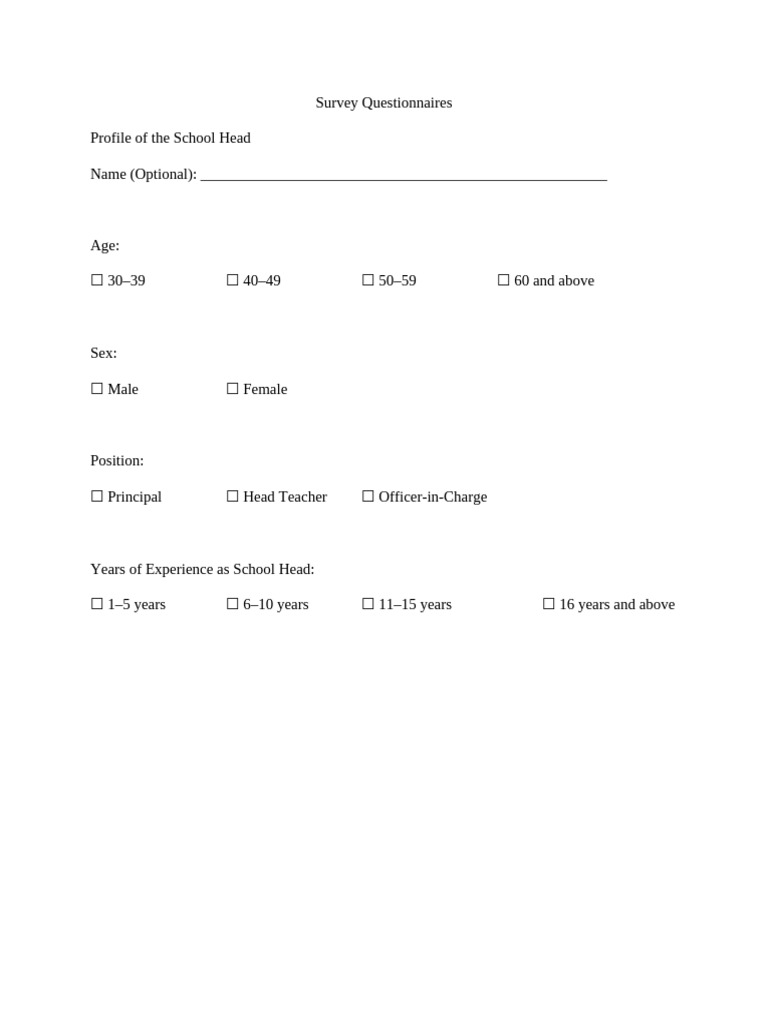 Survey Questionnaires | PDF