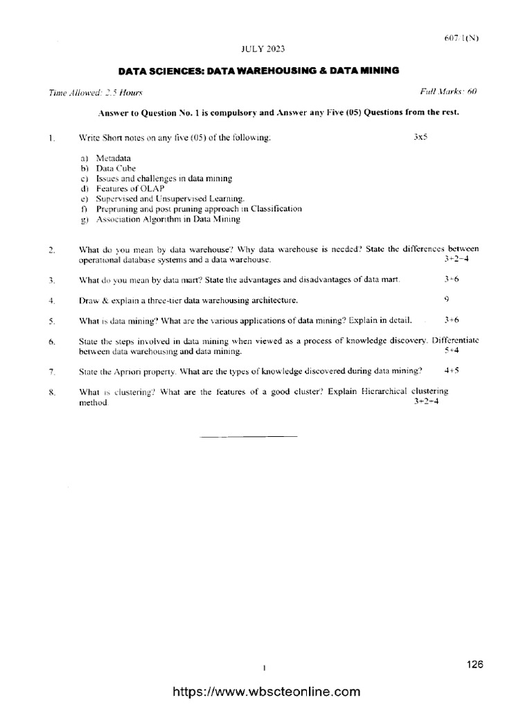 Cst 6 Sem Data Sciences Data Warehousing and Data Mining 607 1 n Jul ...