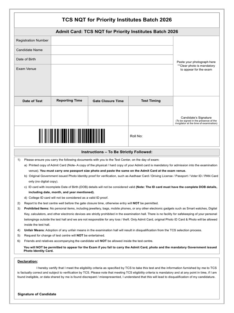 Admit Card | PDF | Identity Document | Government