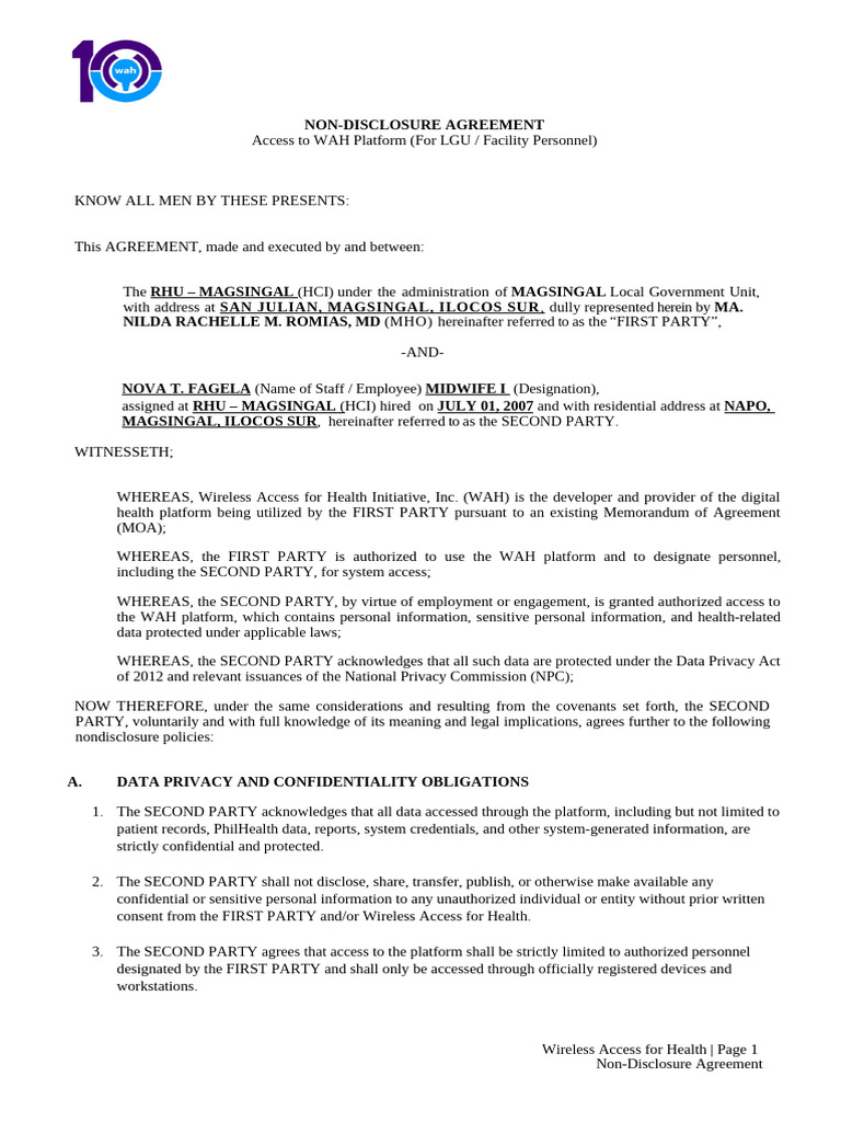 Facility Staff NDA Template | PDF | Non Disclosure Agreement | Legal Remedy