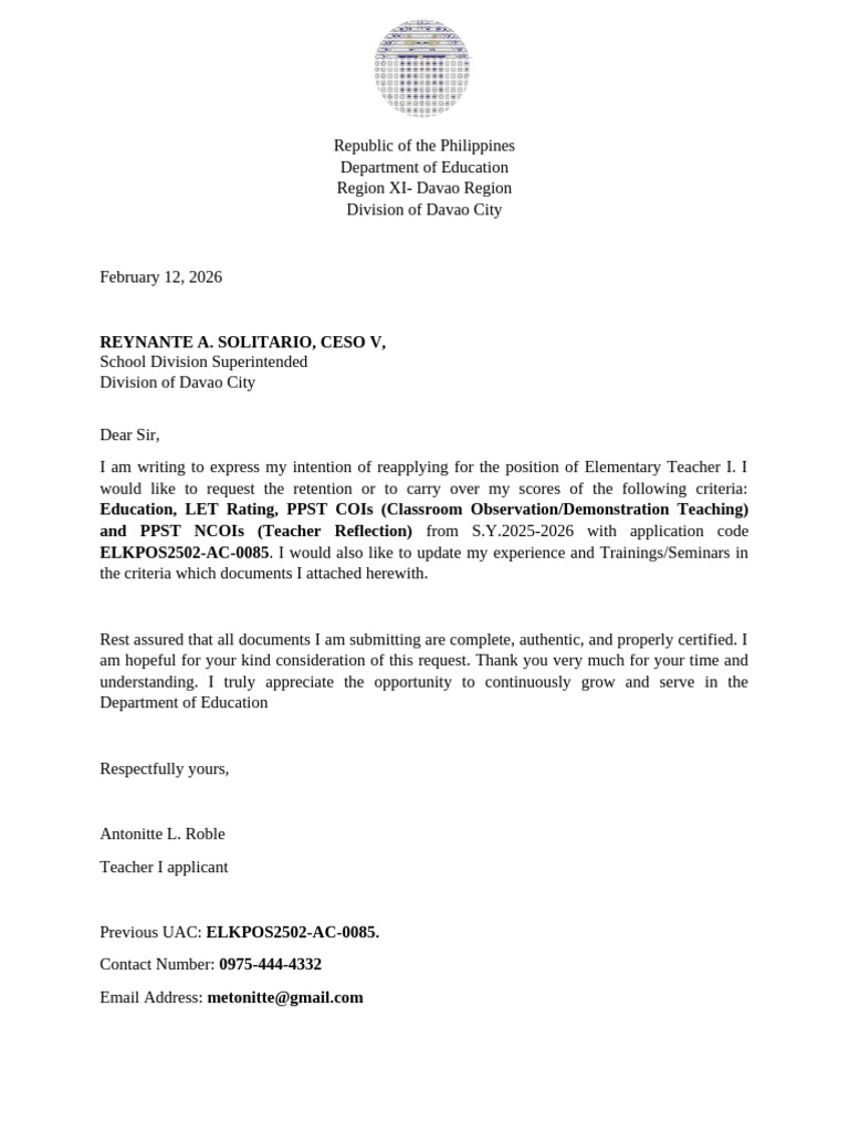 Antonitte Letter of Retention | PDF
