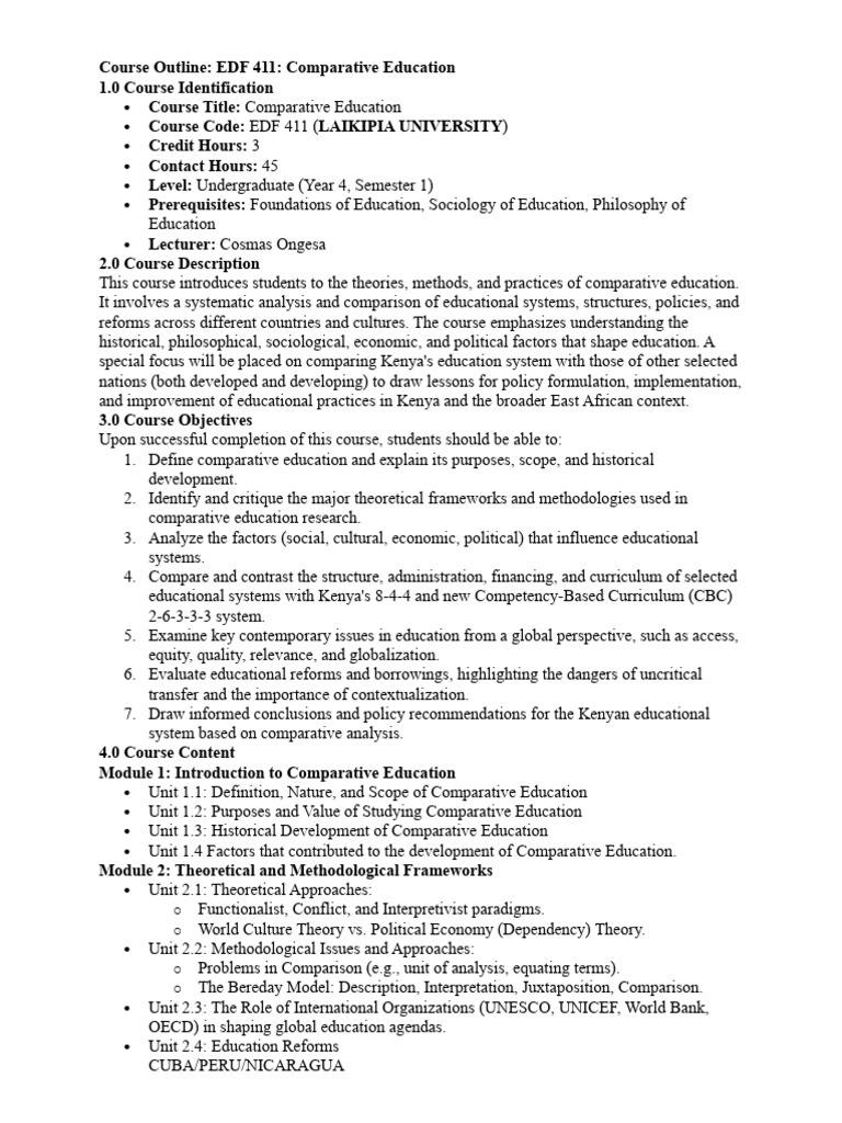 Edfo 411, Comparative Education | PDF | Methodology | Sociology