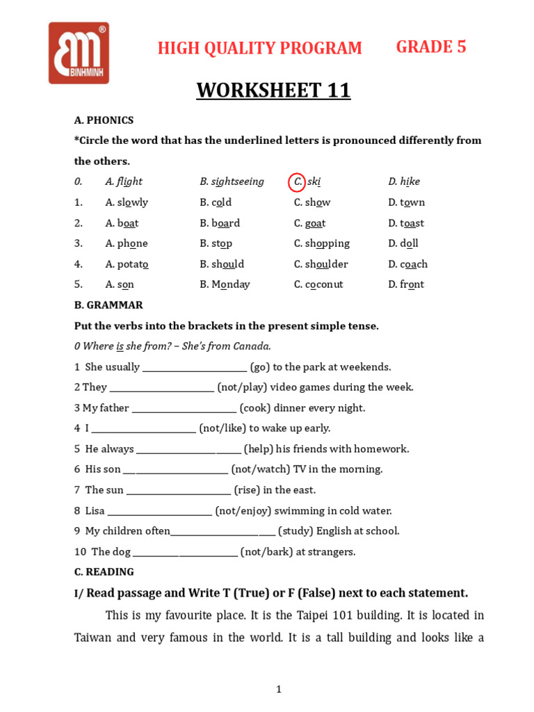 Grade 5 Worksheet11 | PDF