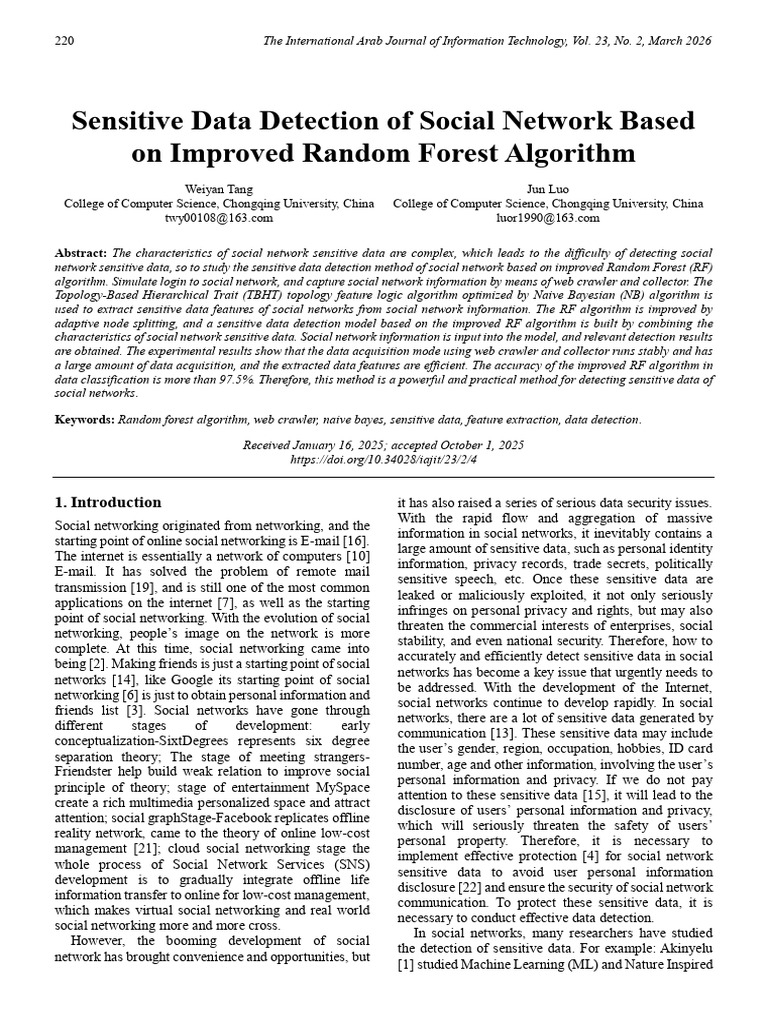 Sensitive Data Detection of Social Network Based on Improved Random ...