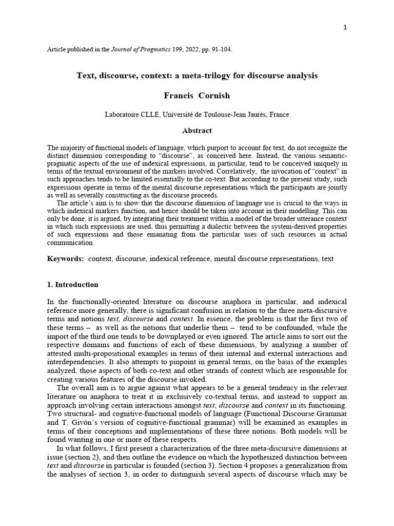 22textdiscoursecontext JoP1992022 | PDF | Nonverbal Communication | Clause