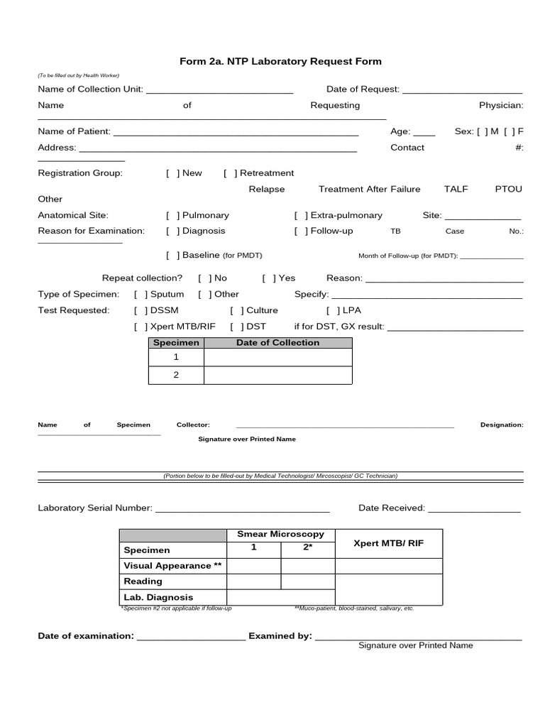 NTP Laboratory Request Form | PDF | Social Programs | Health Sciences
