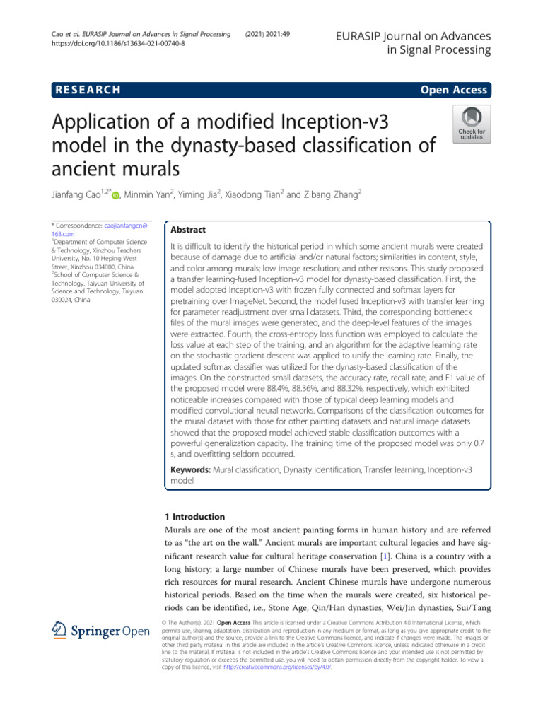Application of a Modified Inception-V3 Model in the Dynasty-based ...
