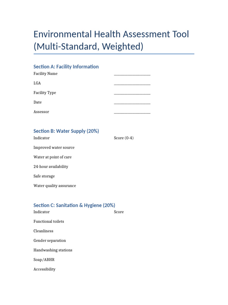 Environmental Health Tool Formatted | PDF