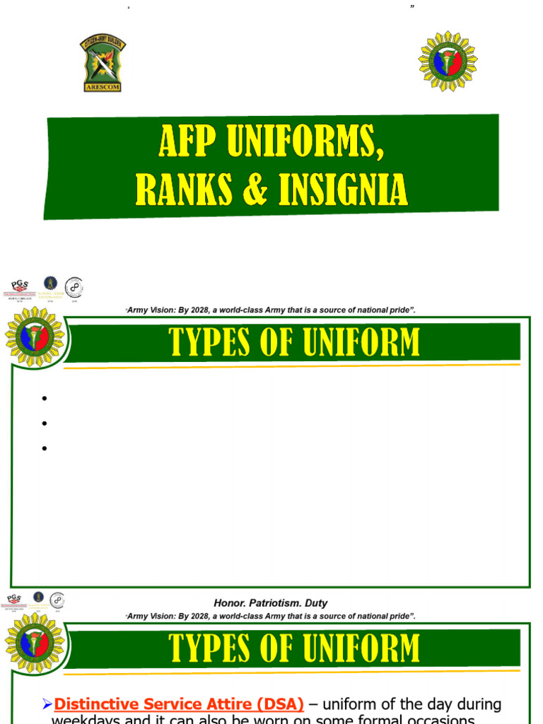 Afp Uniforms Ranks Insignia | PDF | Clothing | Dress