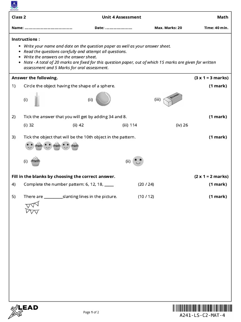 G2 Math Unit 4 Assessment | PDF