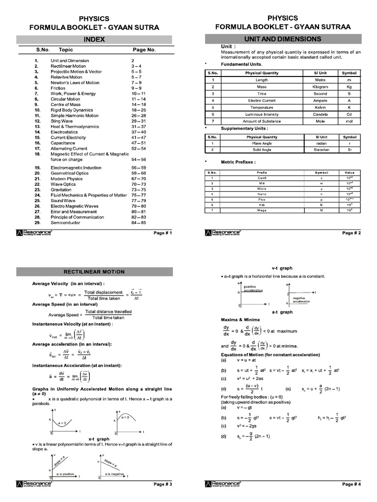 Physics Formula Sheet | PDF