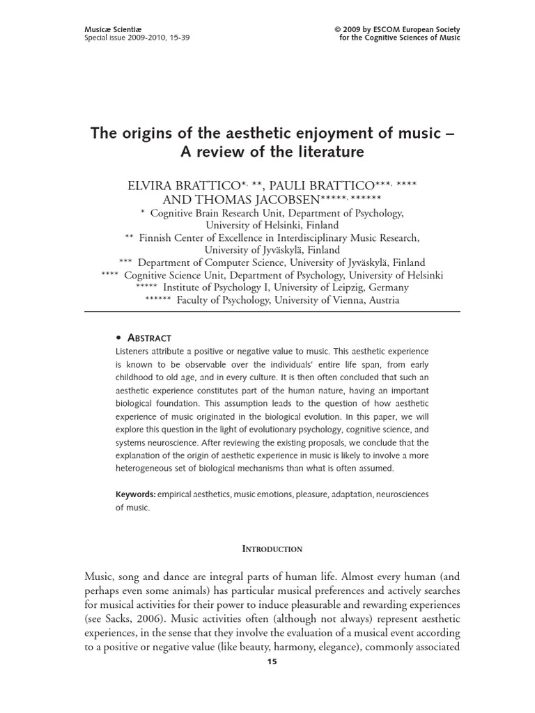 Bratico 2009 the Origins of the Aesthetic Enjoyment of Music, A Review ...