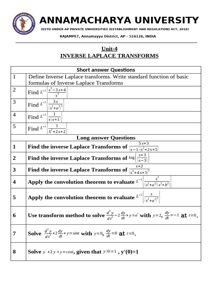 Unit-4 | PDF | Laplace Transform | Fourier Analysis