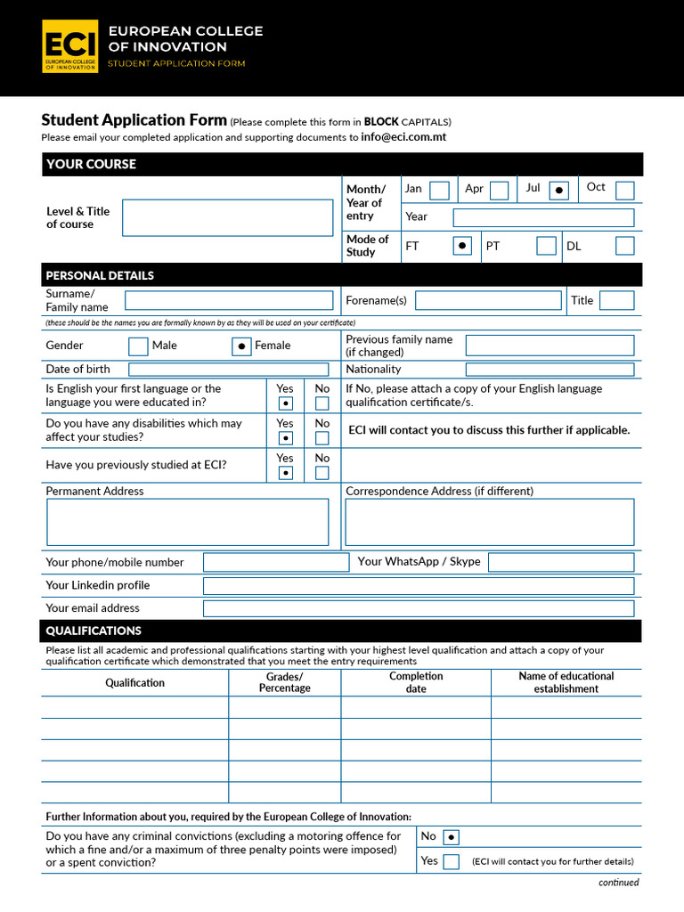 BABITA ECI Application Form | PDF